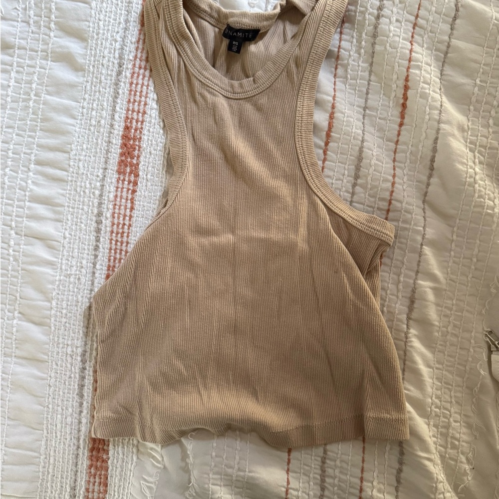 Dynamite Tan Cut Out Crop Tank Top